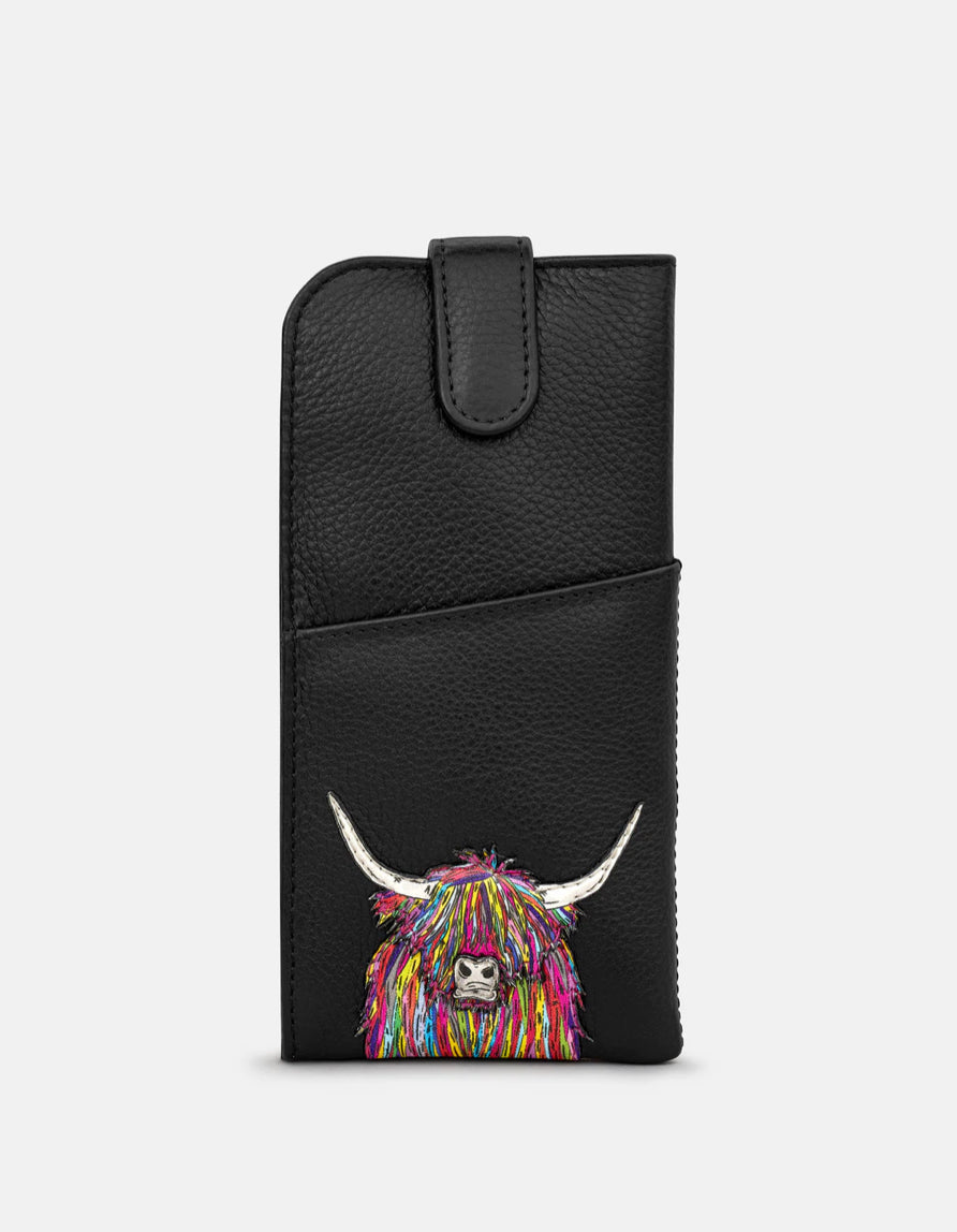 Black Rainbow Highland Cow Glasses Case