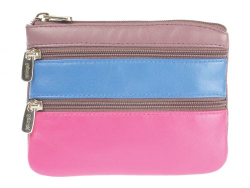 Leather Triple Zip Coin Purse 0-328