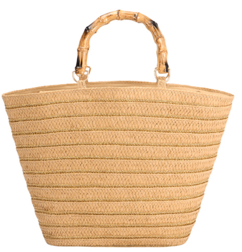 Straw tote with gold thread