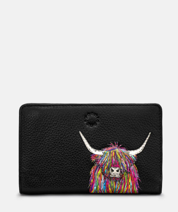 Rainbow Highland Cow zip around purse