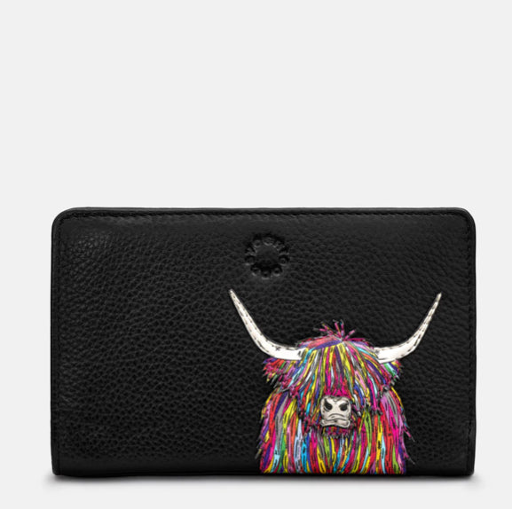 Rainbow Highland Cow zip around purse