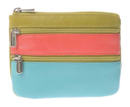 Leather Triple Zip Coin Purse 0-328